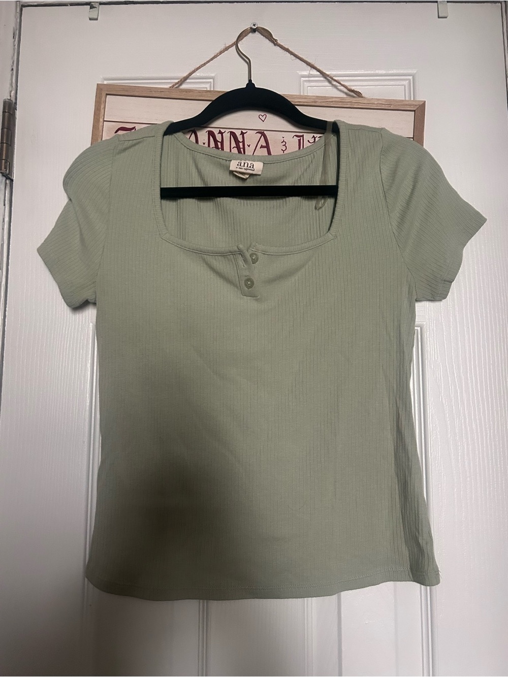 a.n.a Sage Green Ribbed Short Sleeve Scoop Neck Top